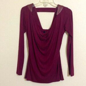 SKY Celeb Style Casual Long Sleeve Tunic Top w Leather Trim Women's Size S